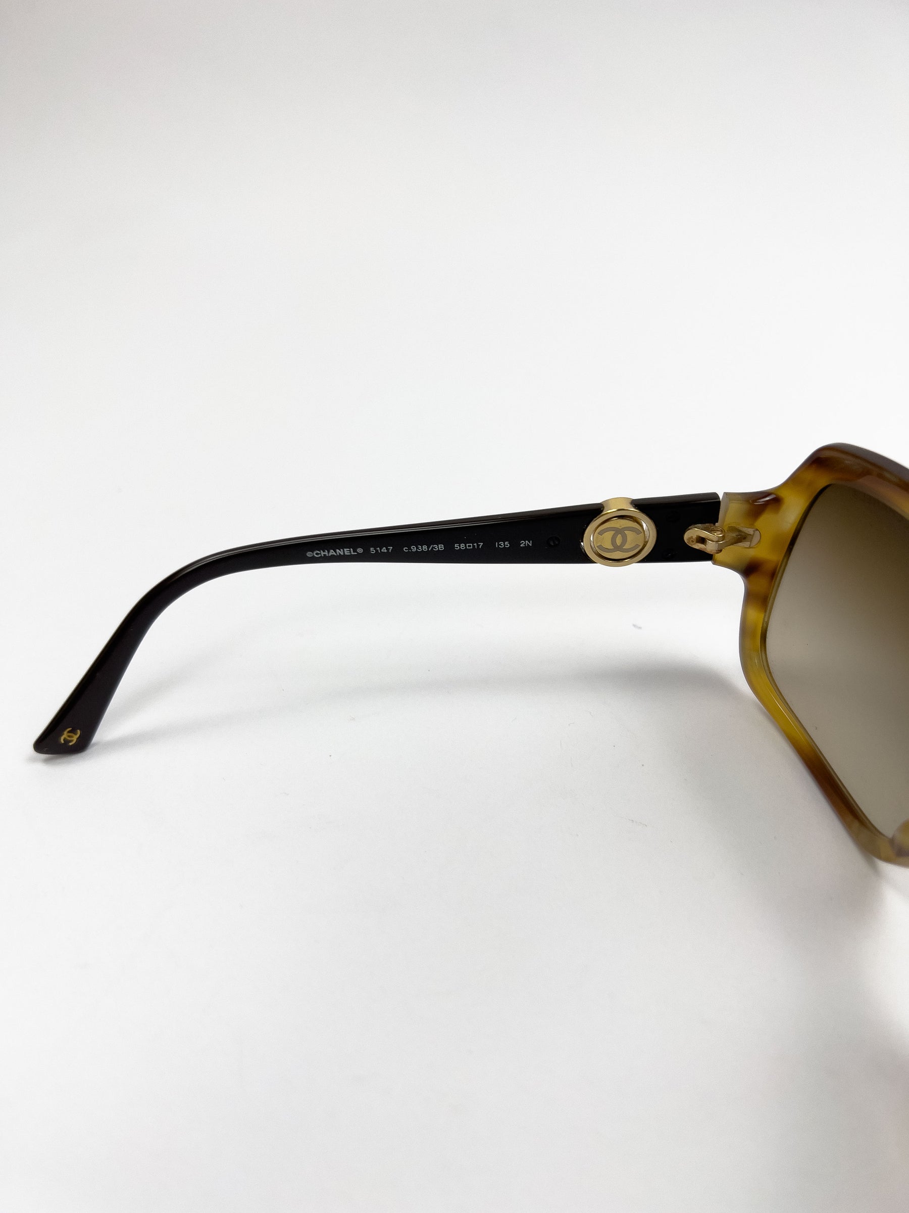 00's Chanel Oversize Sunglasses with Rotatable CC Medallion Charm in Tortoiseshell