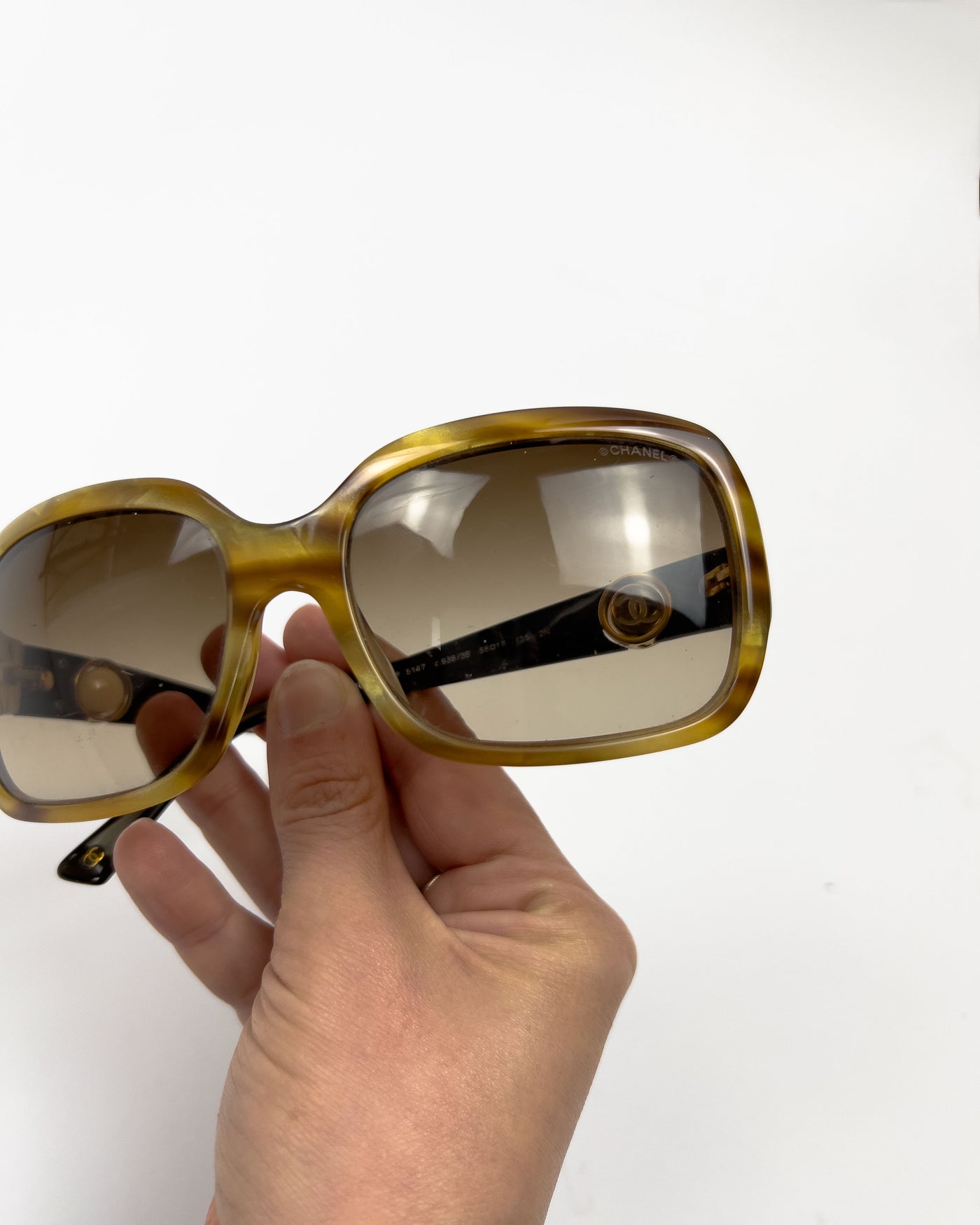 00's Chanel Oversize Sunglasses with Rotatable CC Medallion Charm in Tortoiseshell