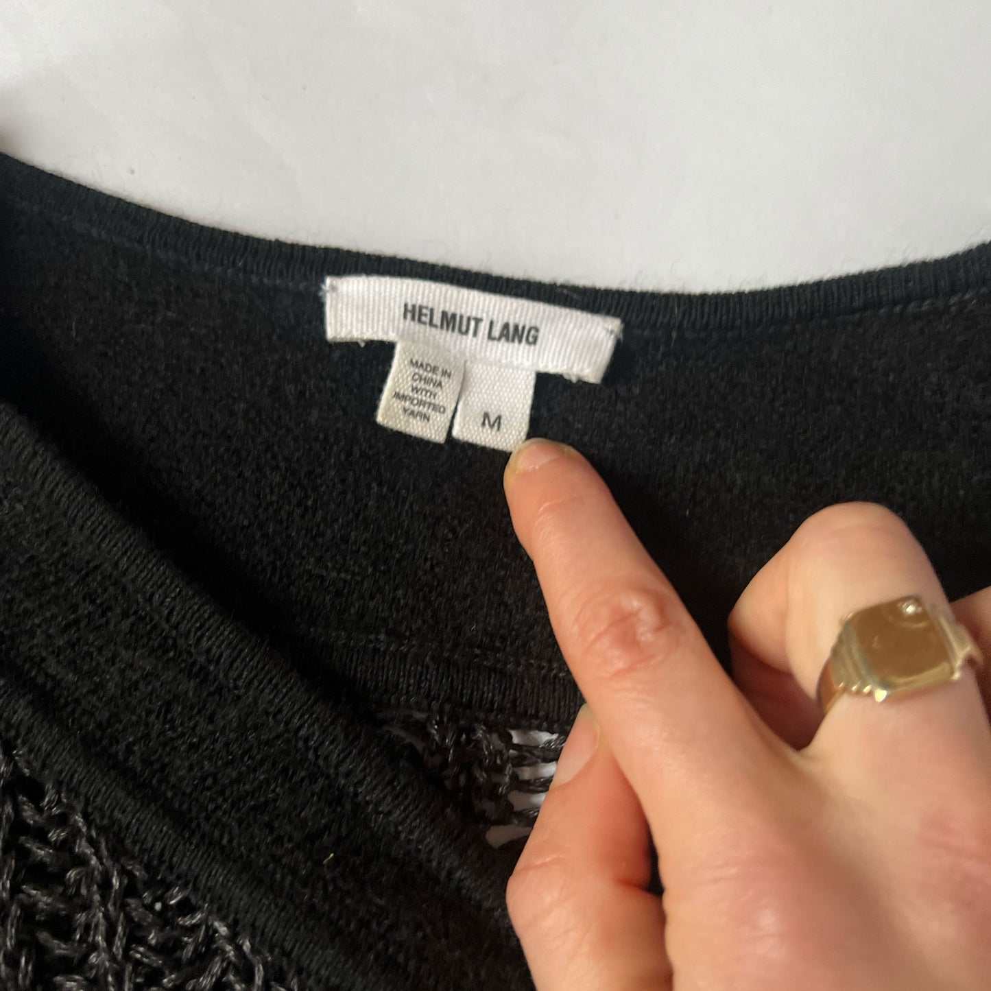 Vintage Helmut Lang Open Knit Jumper with Mohair Panels in Black - M