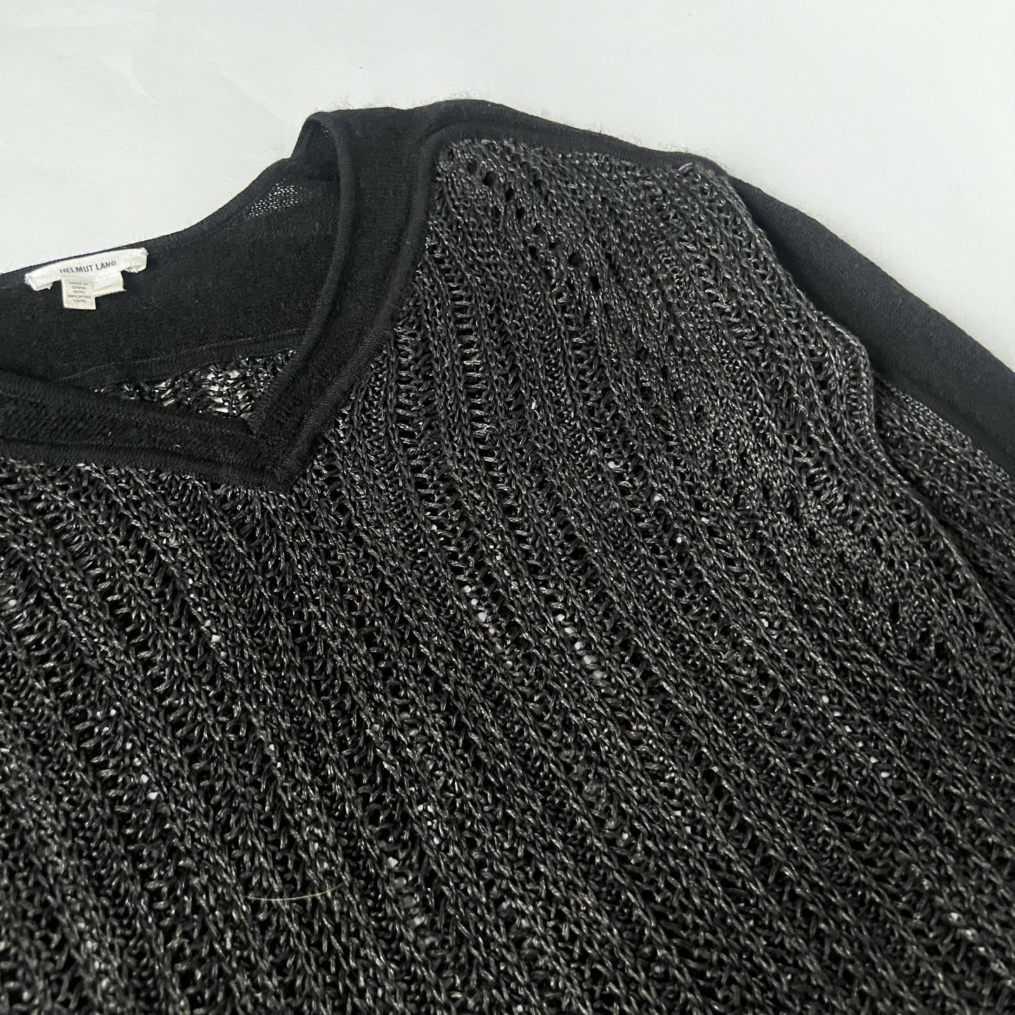 Vintage Helmut Lang Open Knit Jumper with Mohair Panels in Black - M