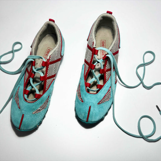 00's Diesel Suede Ballet Trainers with Blue / Red - UK 5