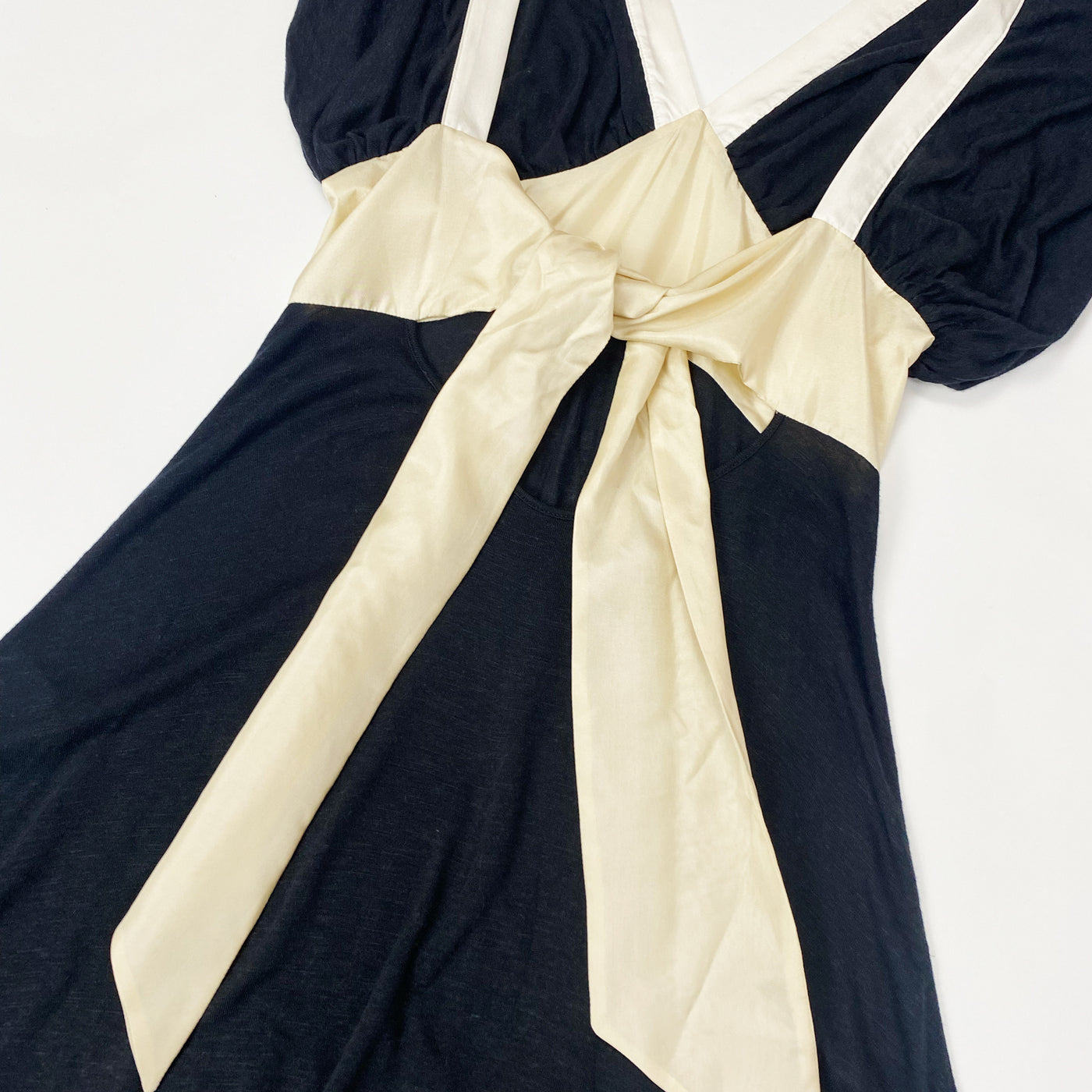 2007 AllSaints babydoll dress in Black with Constrasting Ribbon Tie - XS