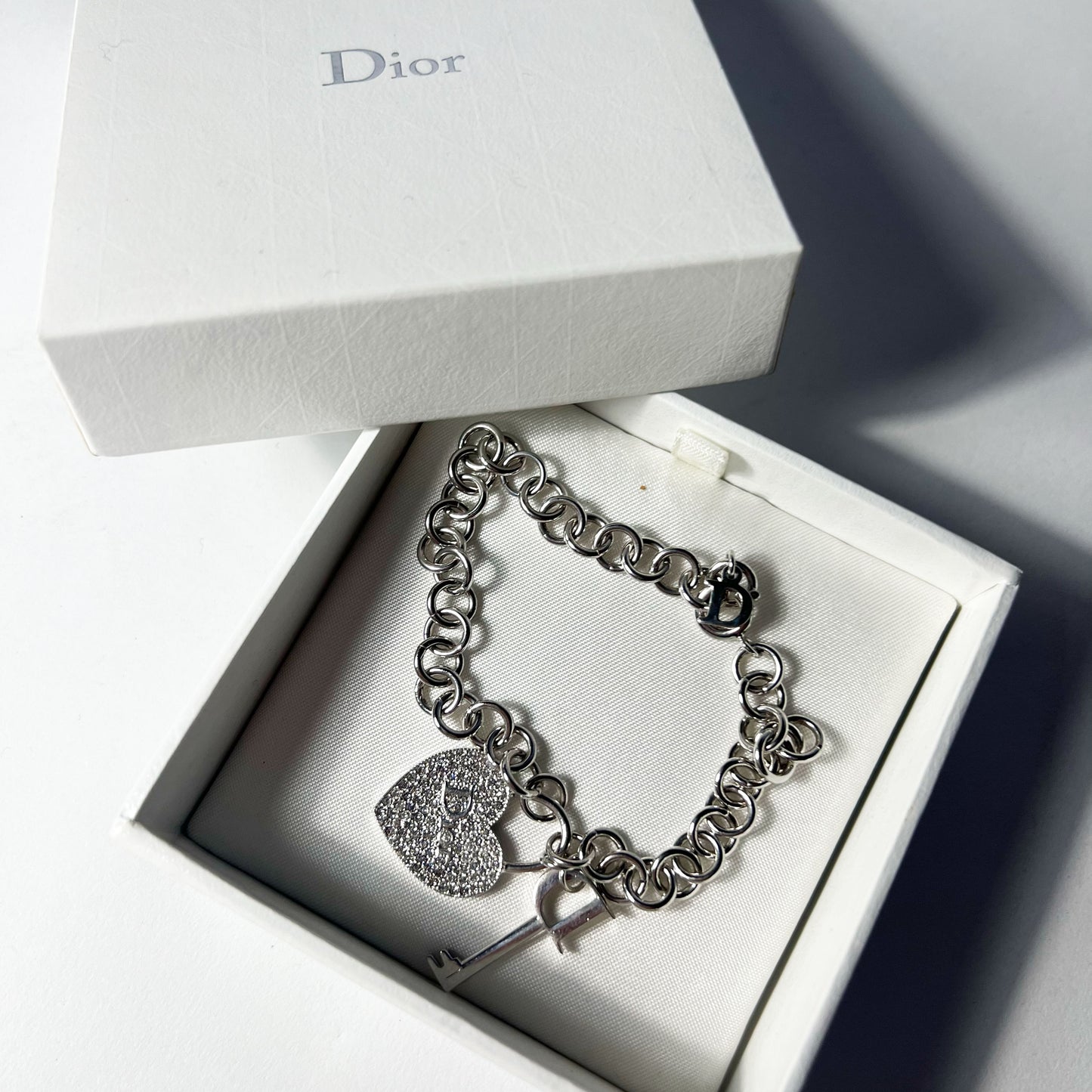 00's Dior Heart & Key Charm Bracelet in Silver