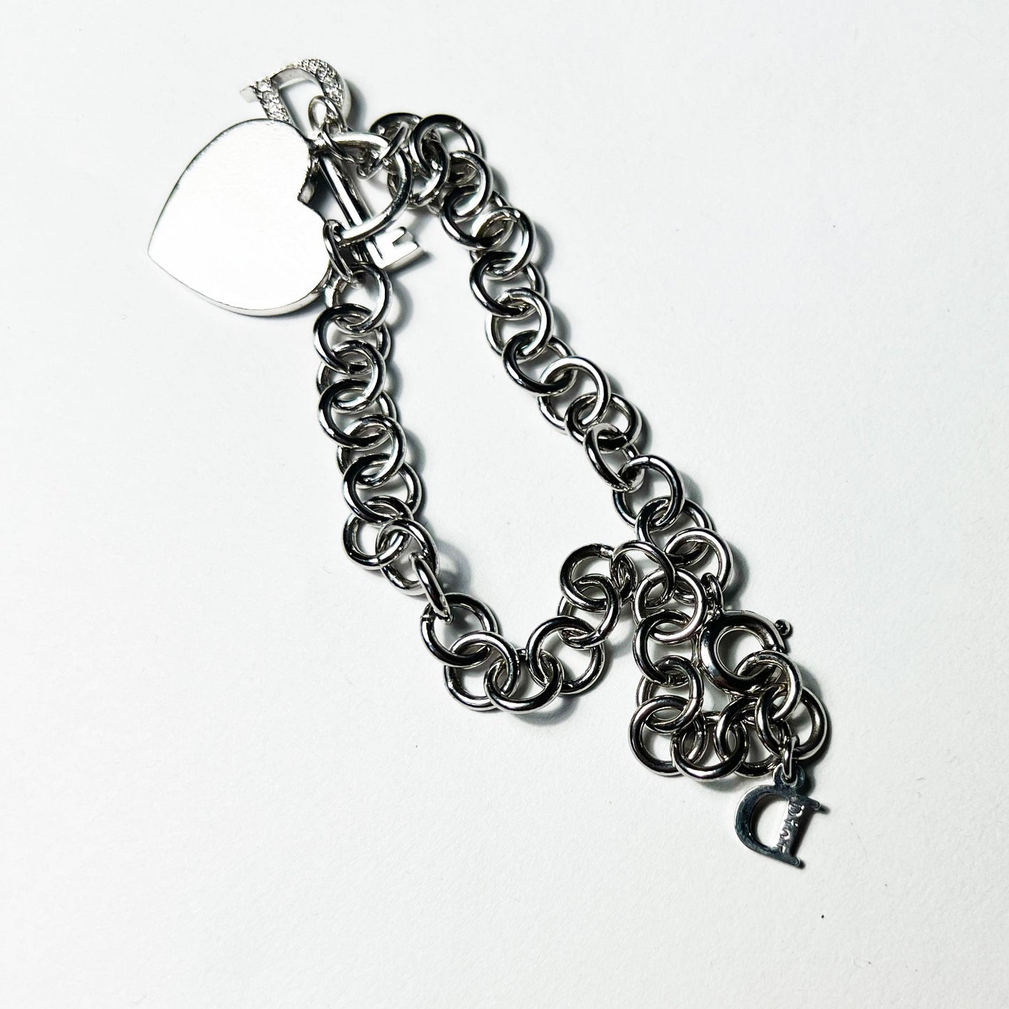 00's Dior Heart & Key Charm Bracelet in Silver