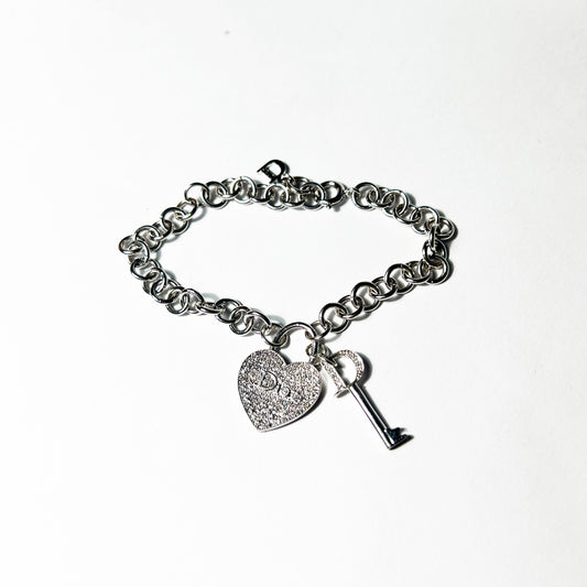 00's Dior Heart & Key Charm Bracelet in Silver