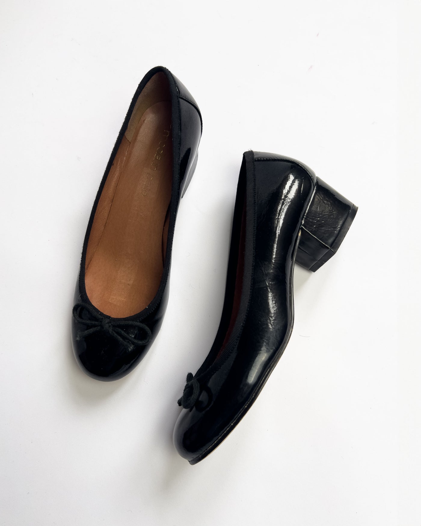 00's Patent Leather Block Heel Ballet Pump in Black - UK 5