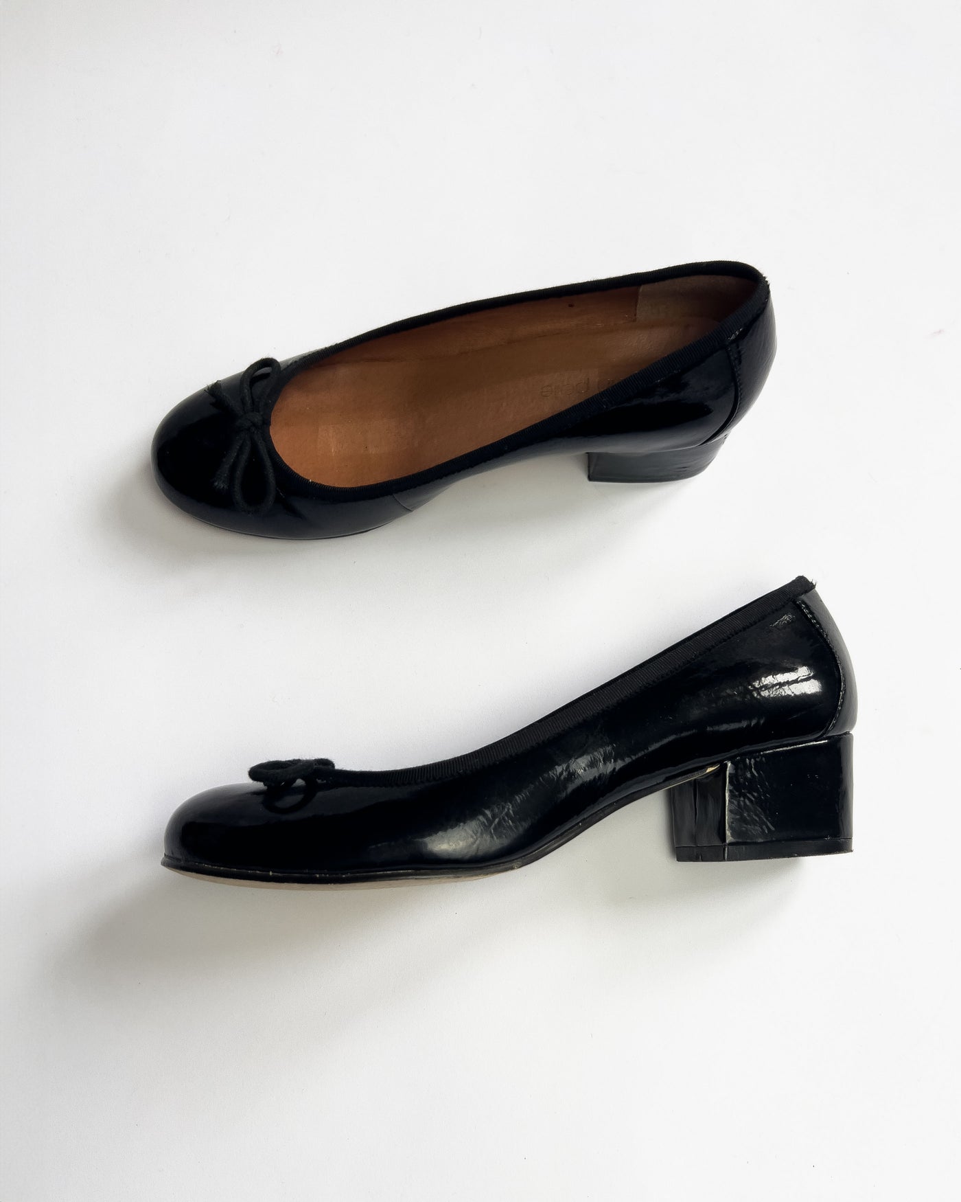 00's Patent Leather Block Heel Ballet Pump in Black - UK 5