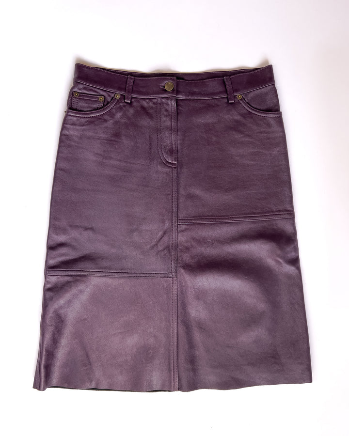 00's Plein Sud Leather Midi Skirt in Plum - XS