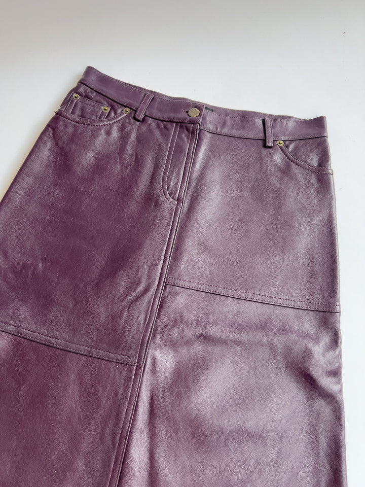 00's Plein Sud Leather Midi Skirt in Plum - XS