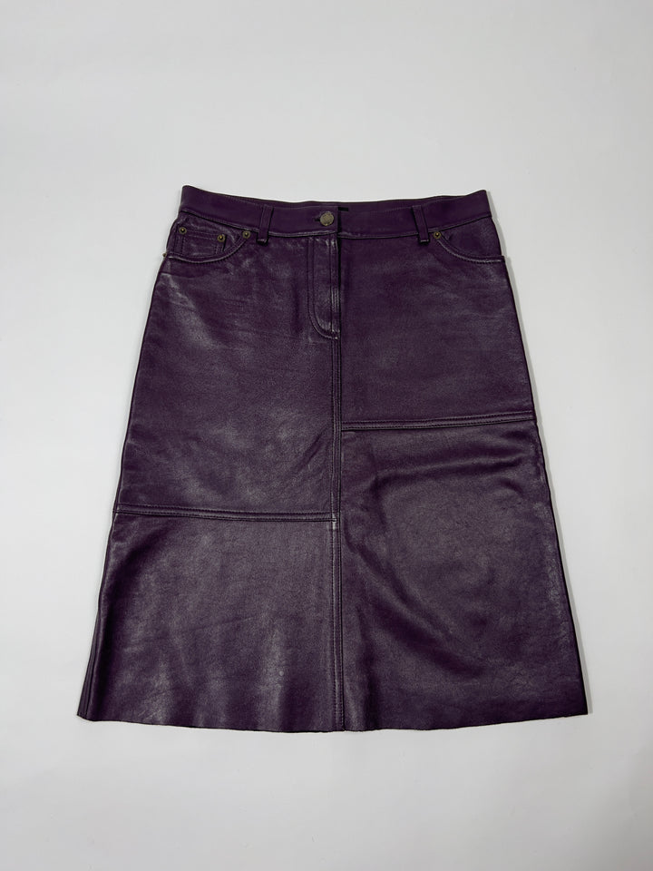 00's Plein Sud Leather Midi Skirt in Plum - XS