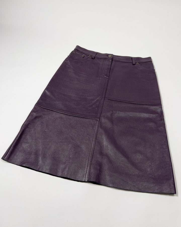 00's Plein Sud Leather Midi Skirt in Plum - XS
