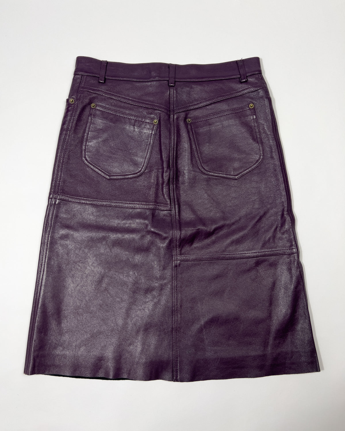 00's Plein Sud Leather Midi Skirt in Plum - XS