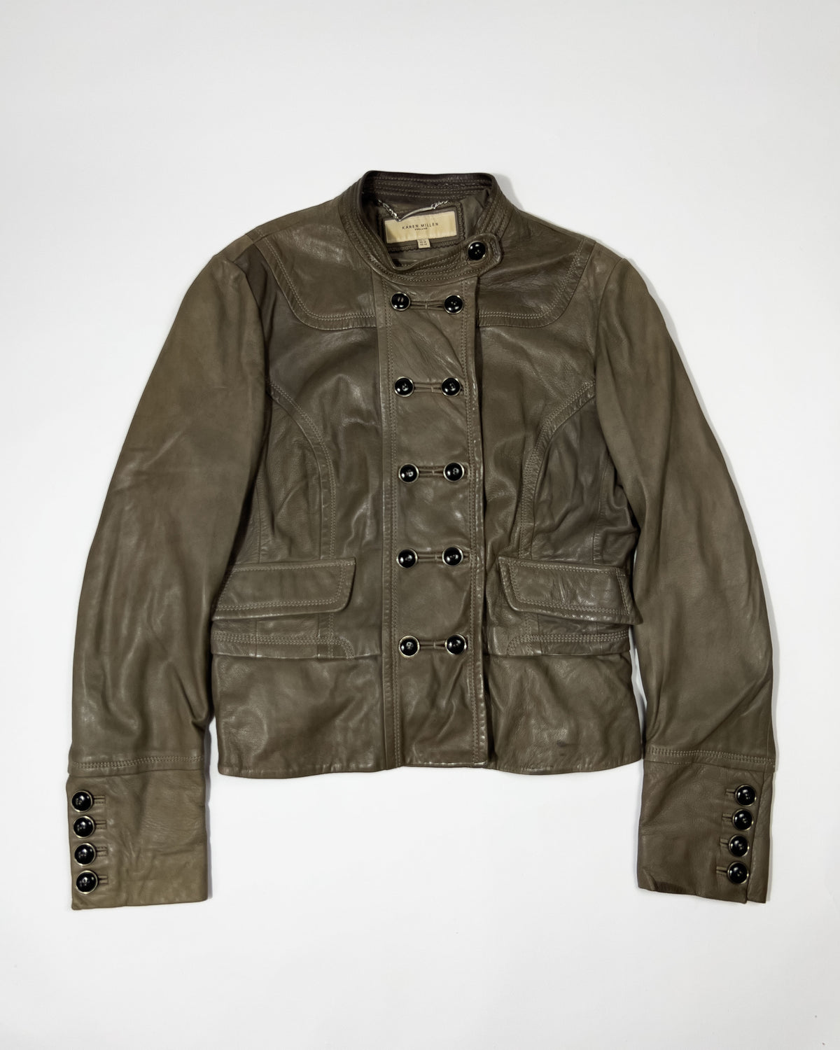 00s Vintage Leather Napoleon Jacket in Khaki - M / L