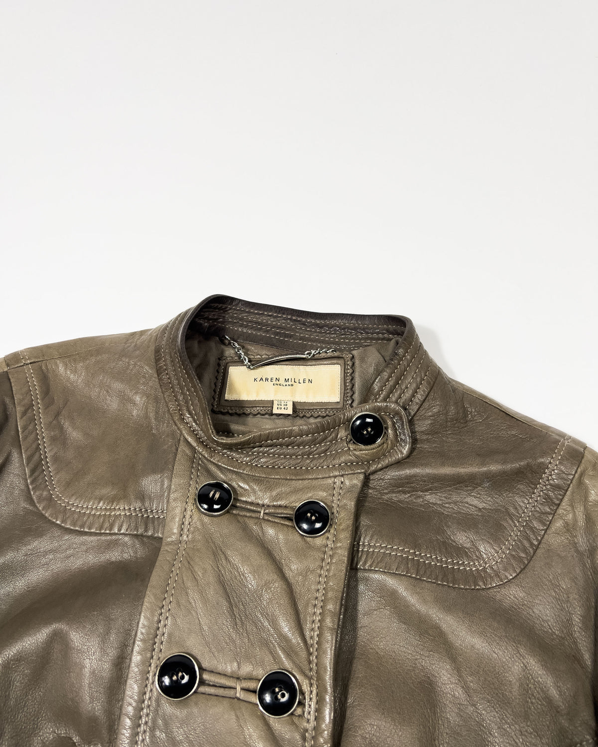 00s Vintage Leather Napoleon Jacket in Khaki - M / L