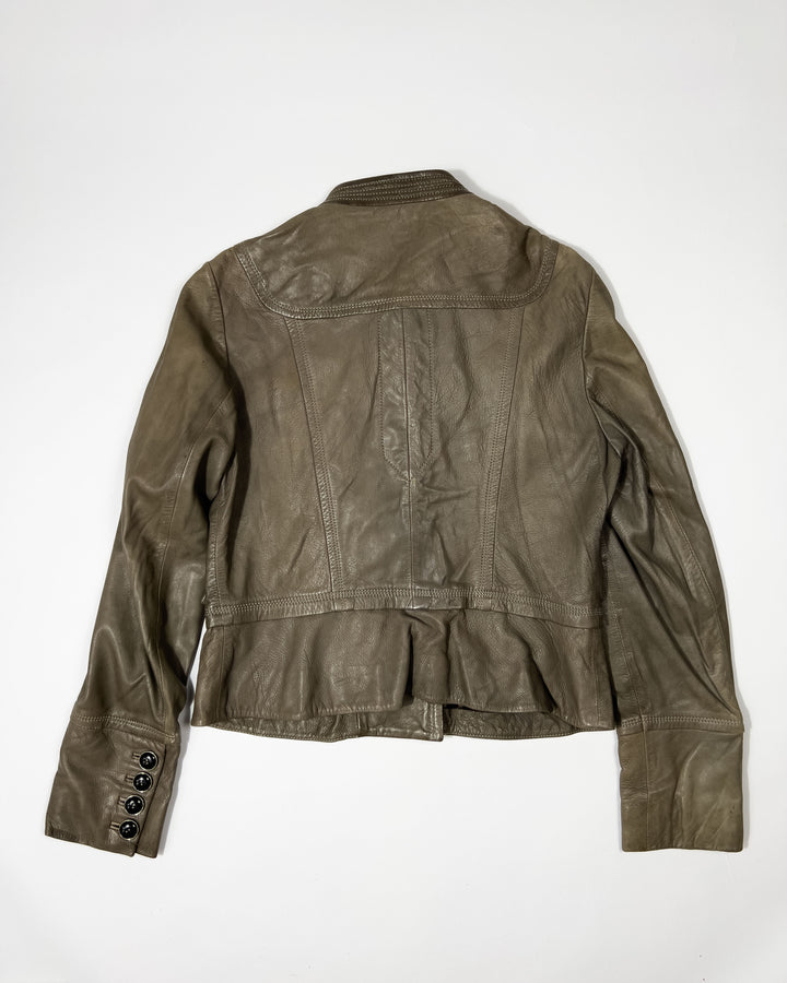 00s Vintage Leather Napoleon Jacket in Khaki - M / L