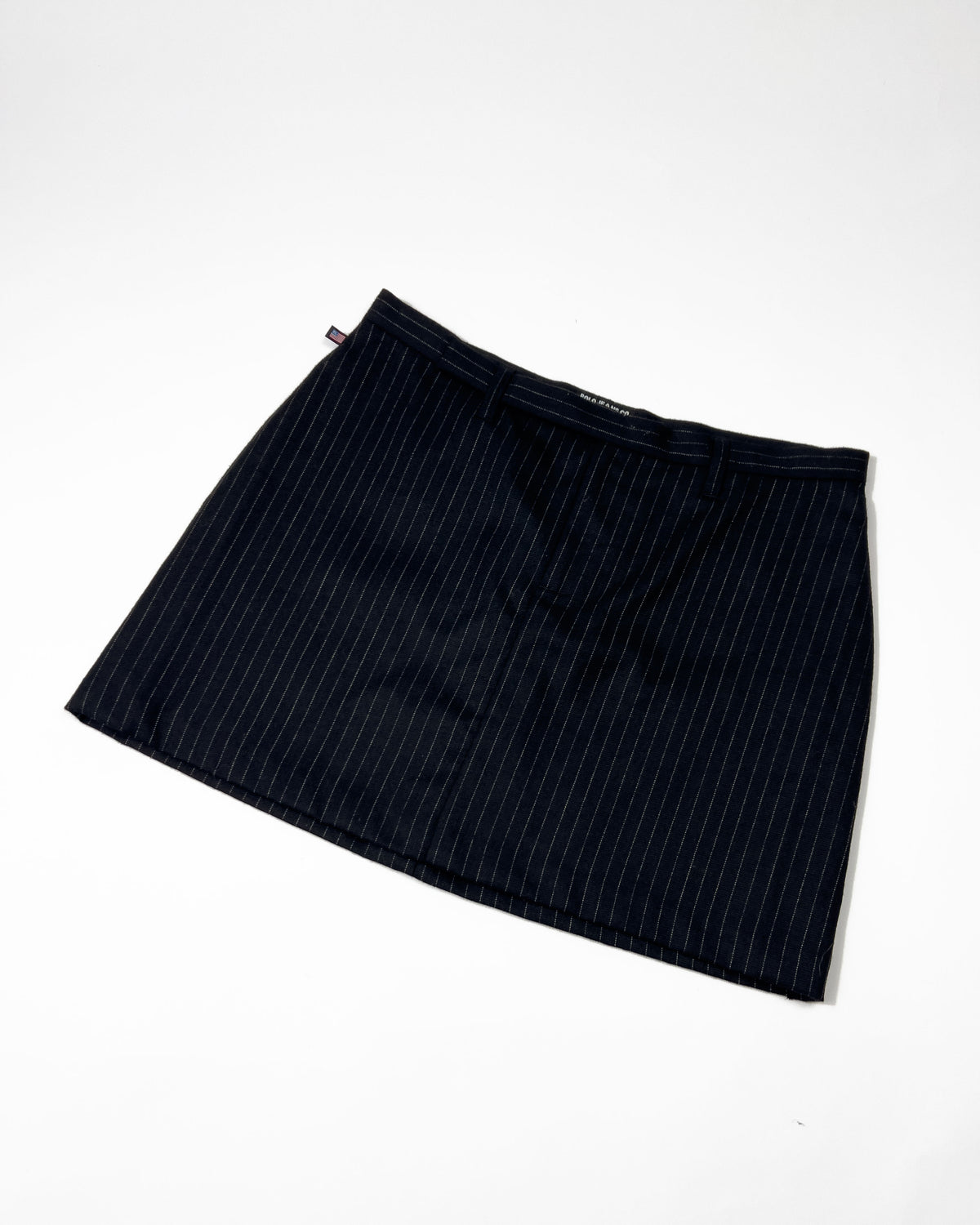 00's Ralph Lauren Tailored Mini Skirt in Navy Wool Pinstripe - W32"