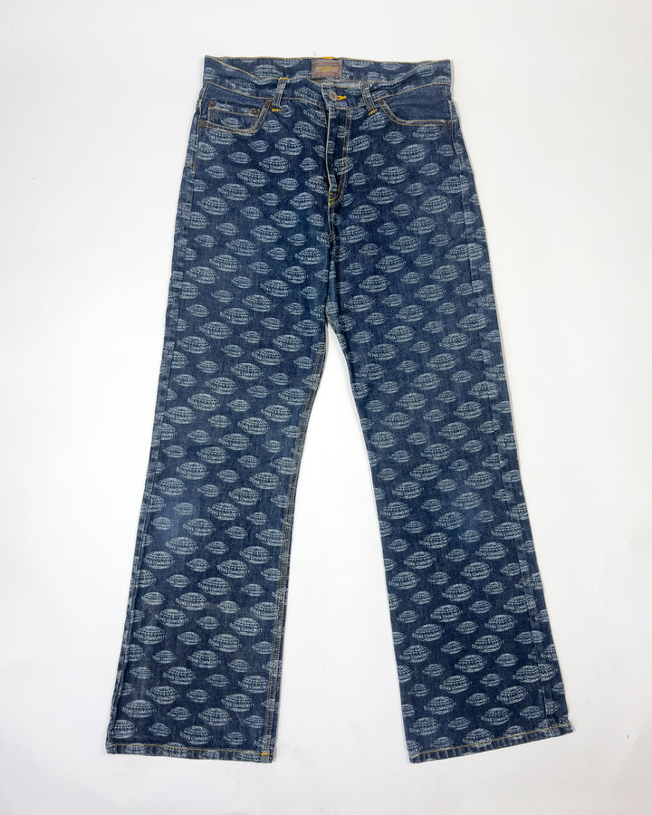 90's Ozone Community x World Denim Logo Printed Straight Leg Jeans - W28"