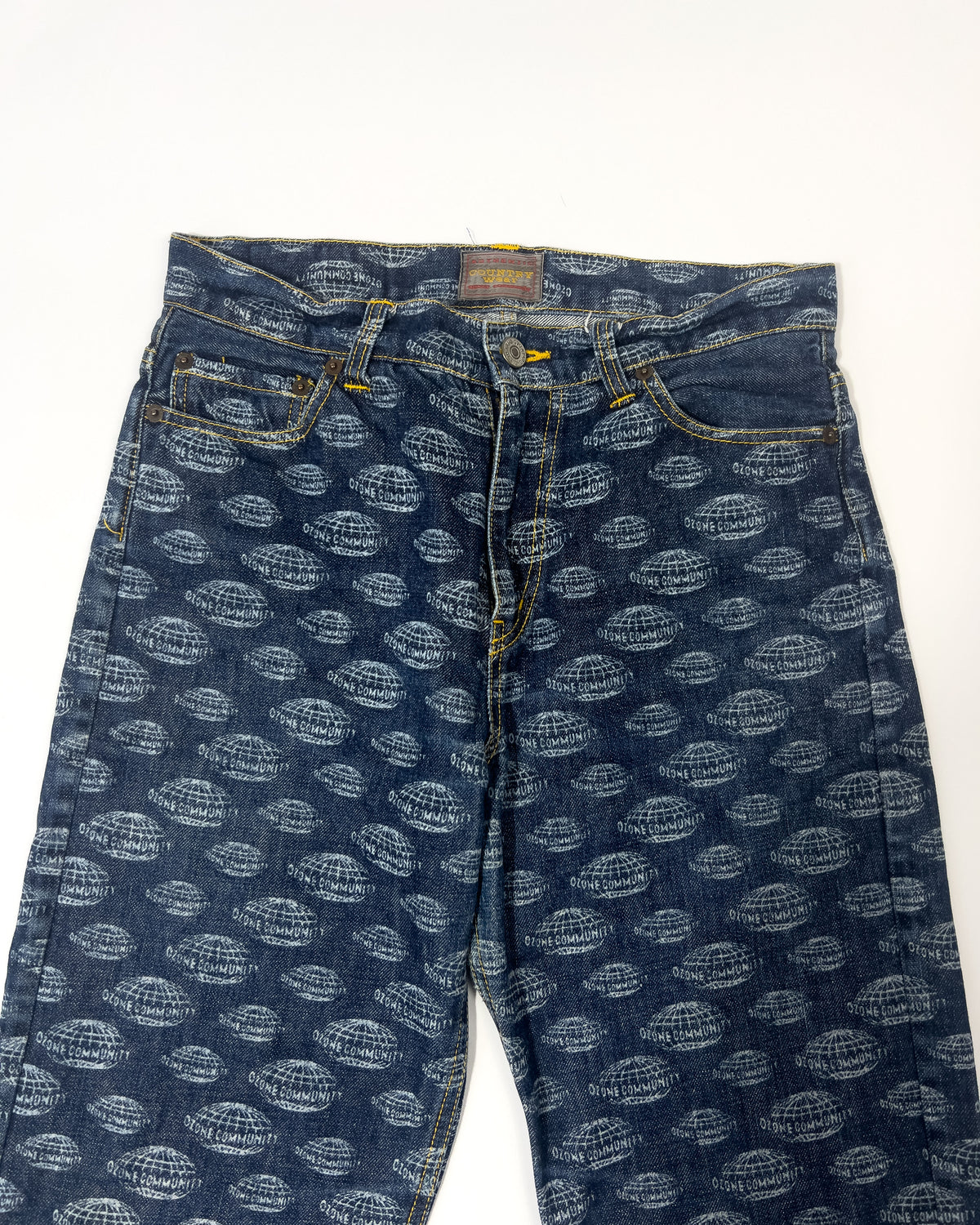 90's Ozone Community x World Denim Logo Printed Straight Leg Jeans - W28"