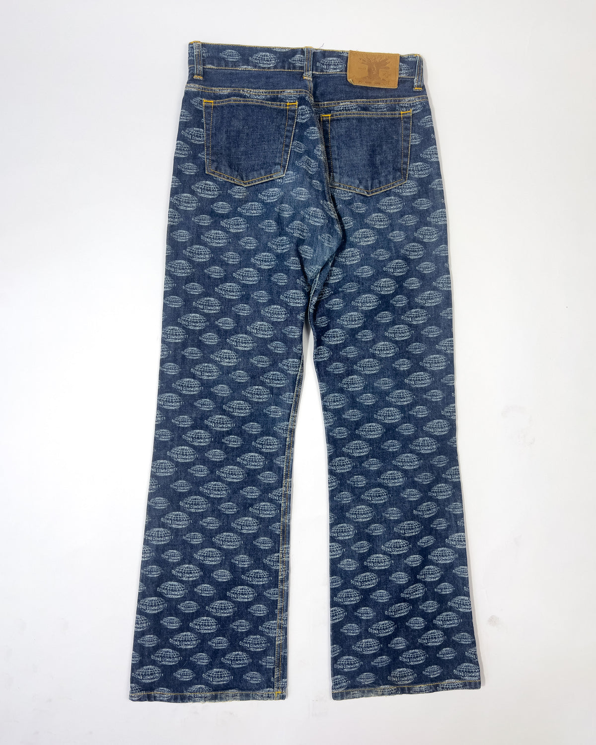 90's Ozone Community x World Denim Logo Printed Straight Leg Jeans - W28"