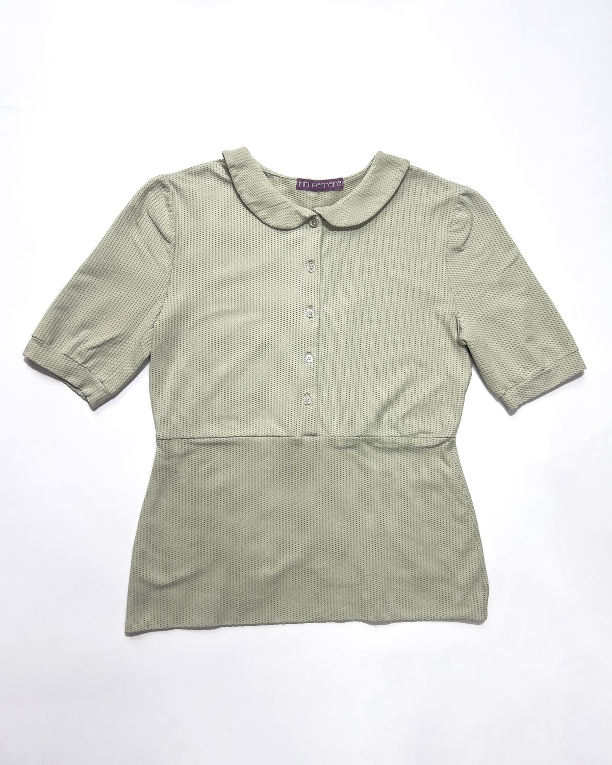 00's Technical Polo Top with Peter Pan Collar in Sage Green - S