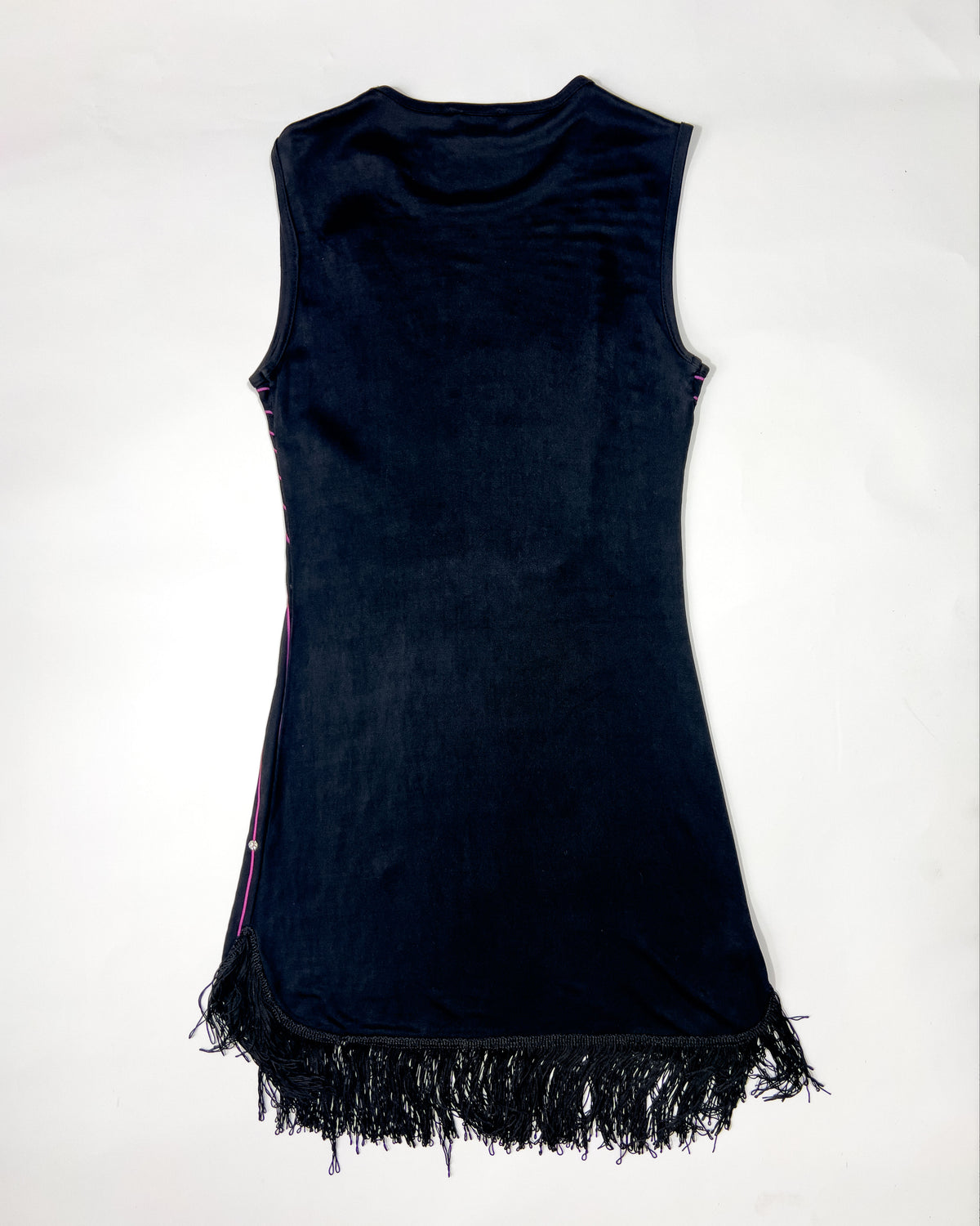 90's Morgan De Toi Starburst Print Dress with Fringe Hem in Black / Fuschia / Silver - S