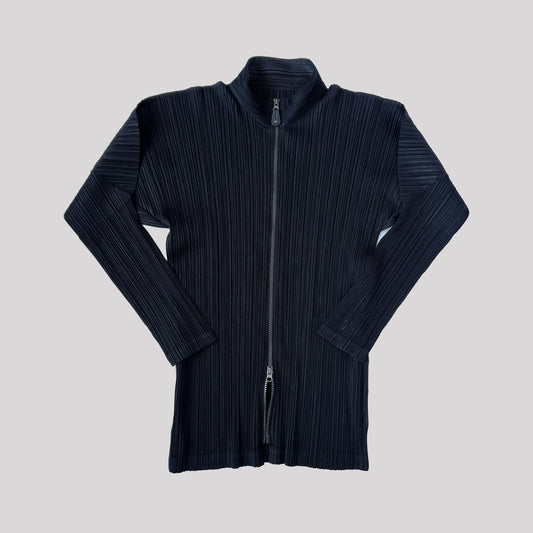 Issey Miyake Pleats Please Zip Up Jacket with Double Way Zip in Black - Size 4 