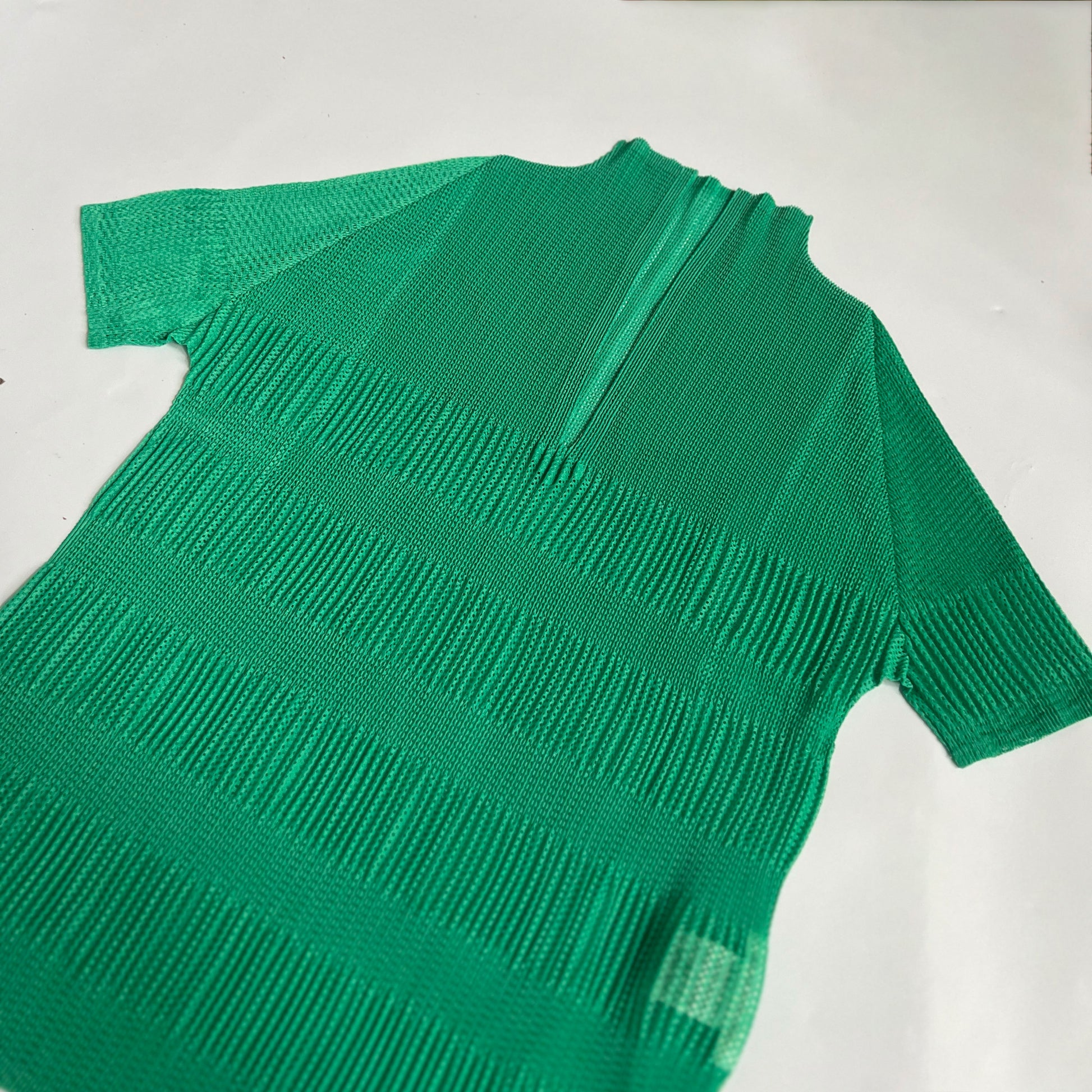 Issey Miyake Pleats Pleats Top with High Neck in Green 