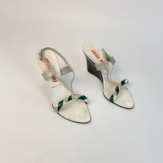 Late 90's Miu Miu Slingback Wedge Sandals - UK 4 