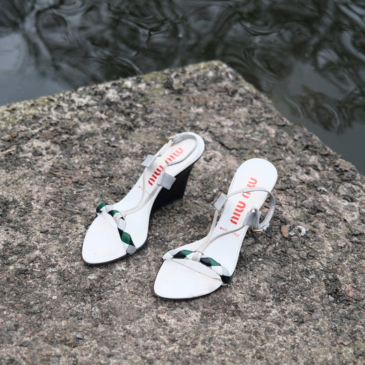 Late 90's Miu Miu Slingback Wedge Sandals - UK 4 