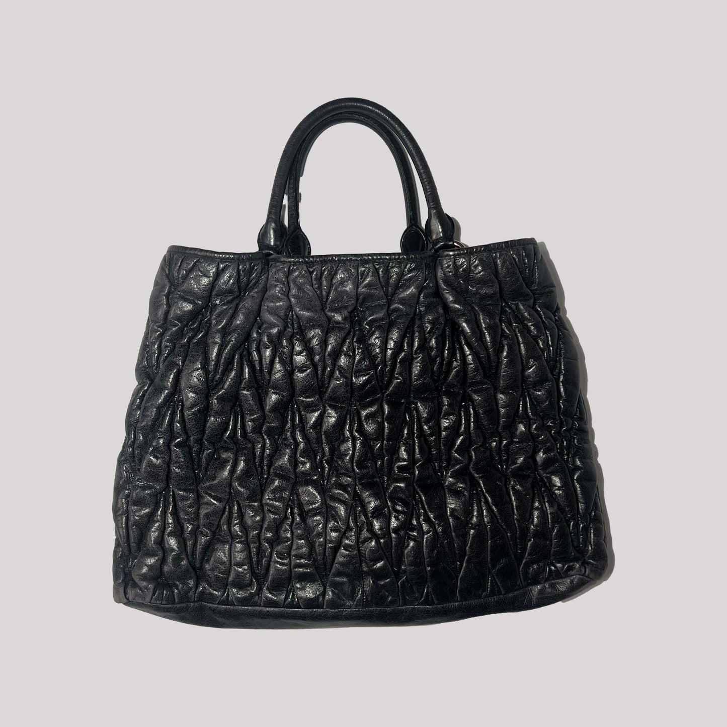 Miu Miu Matelasse Leather Tote in Navy 
