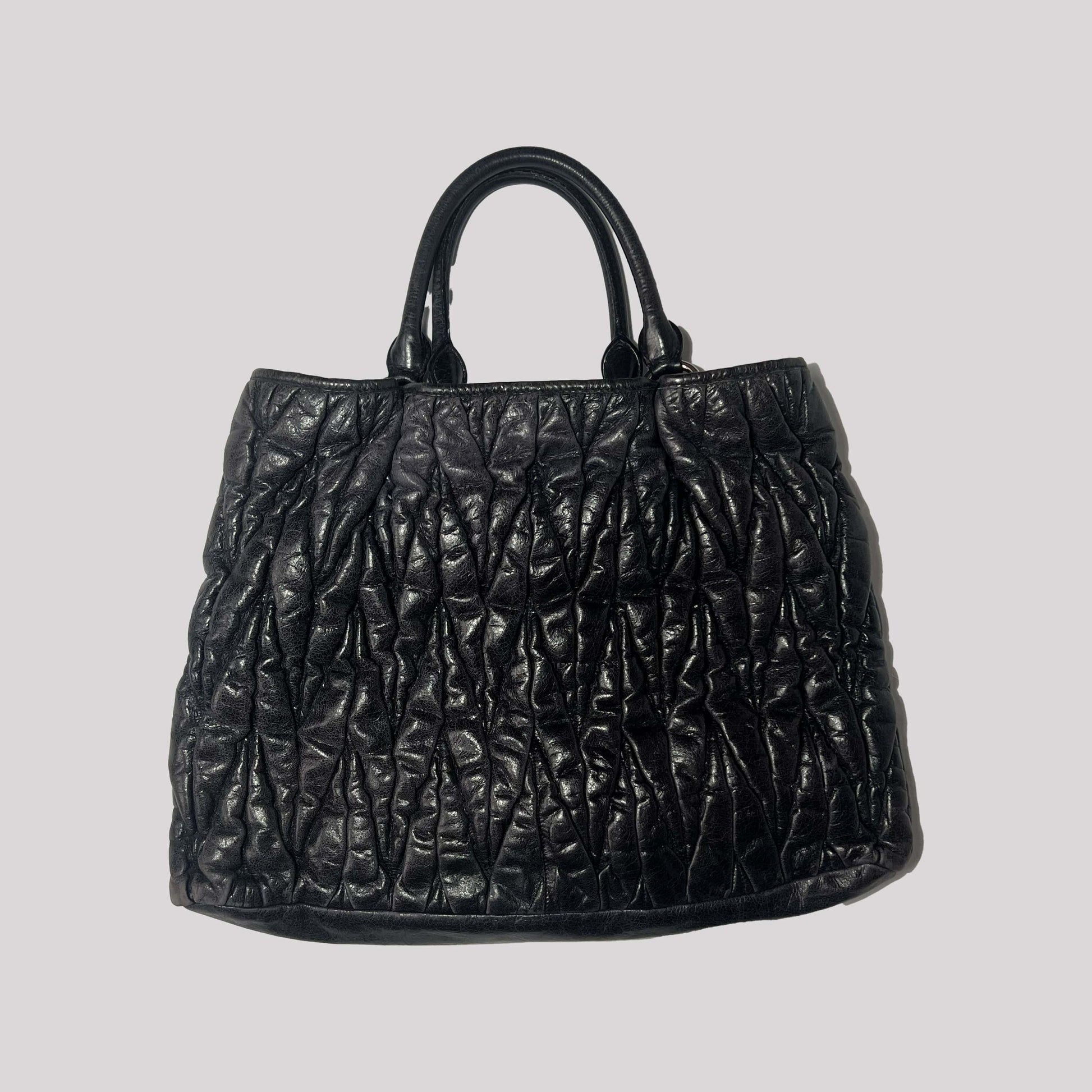 Miu Miu Matelasse Leather Tote in Navy 