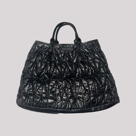Miu Miu Matelasse Leather Tote in Navy 