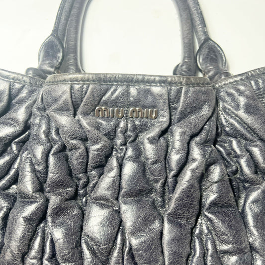 Miu Miu Matelasse Leather Tote in Navy 