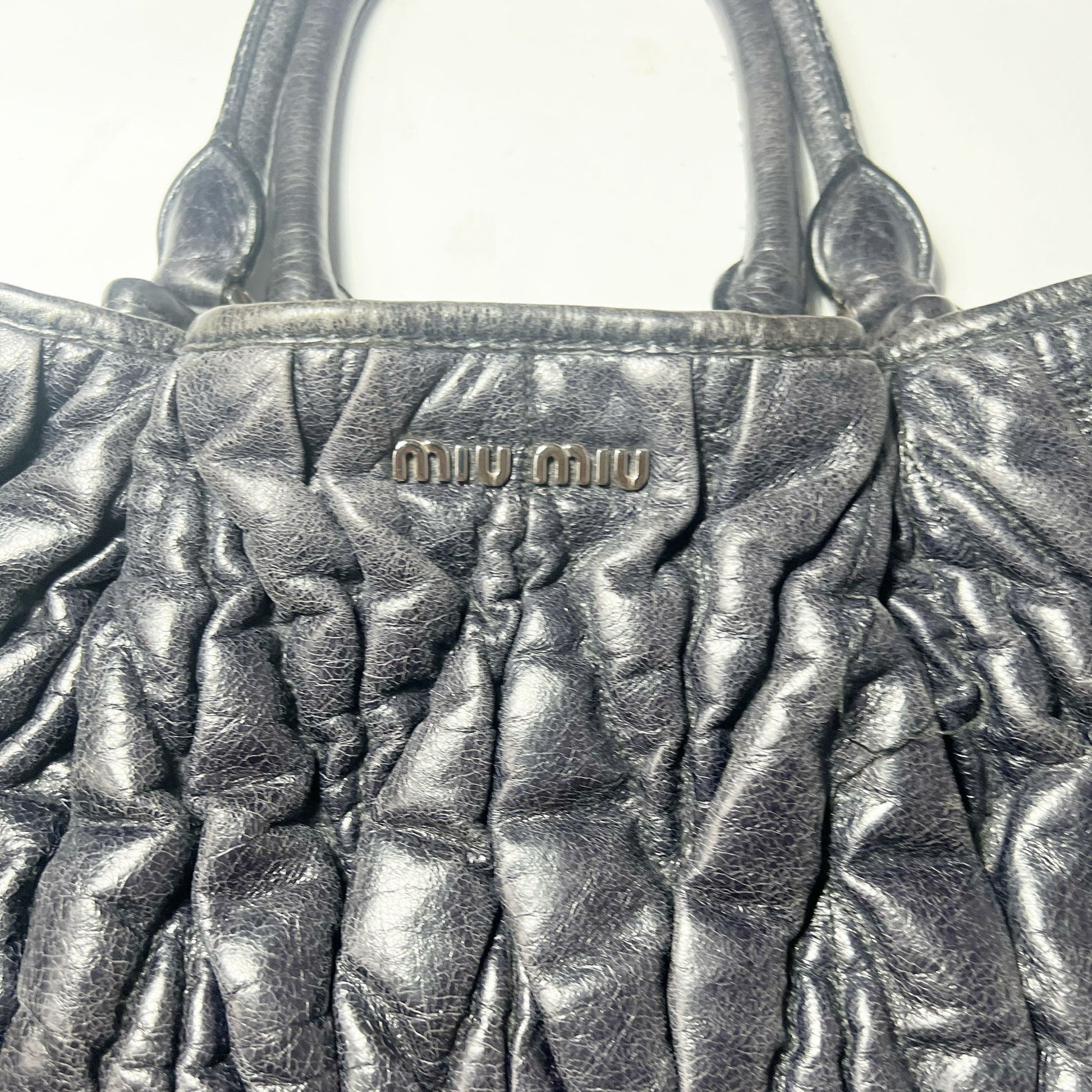 Miu Miu Matelasse Leather Tote in Navy 
