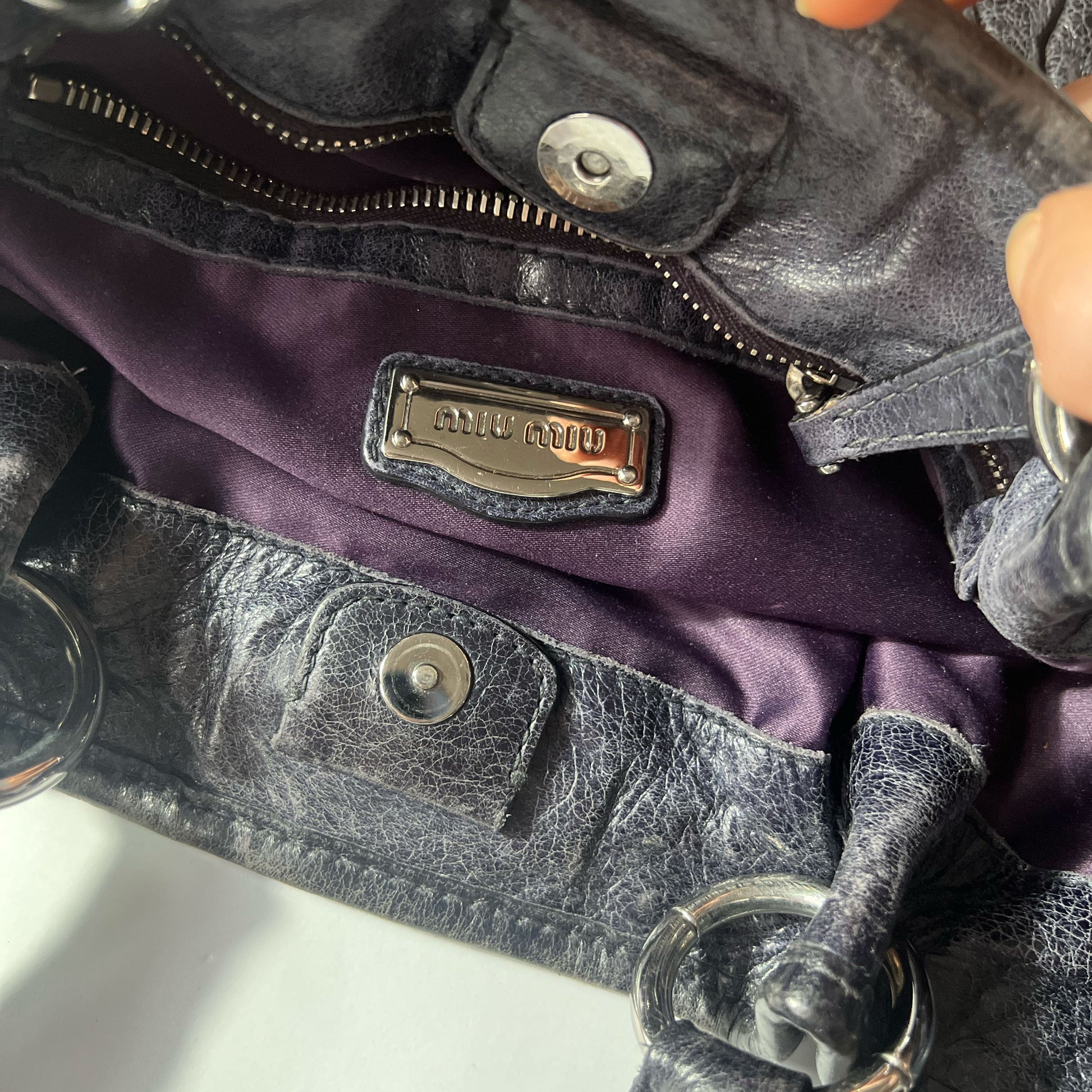 Miu Miu Matelasse Leather Tote in Navy 