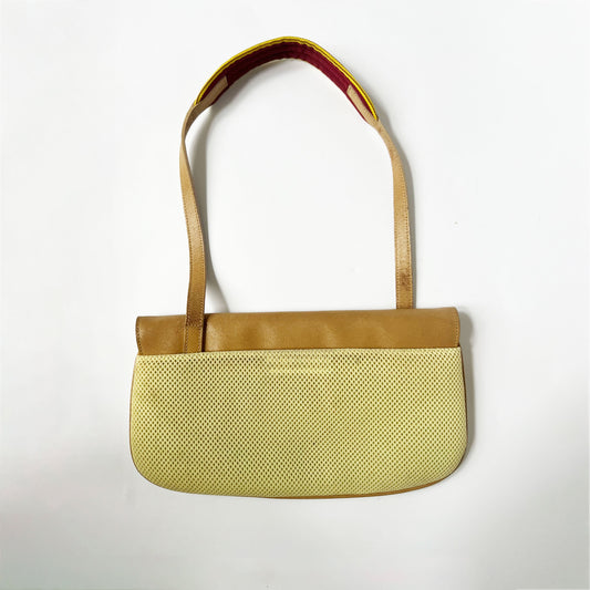 Miu Miu SS 2000 Leather and Mesh Shoulder Bag in Tan 