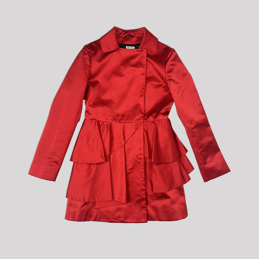 Resort 2012 Miu Miu Dress Coat in Red Silk - S 