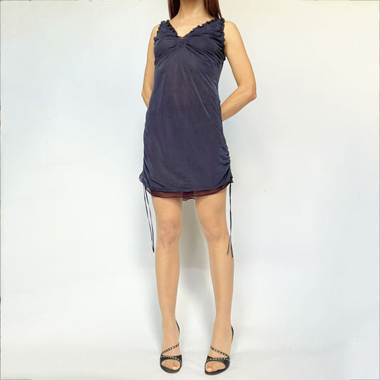 SS 2005 Issey Miyake Mesh Mini Dress in Blue - S 