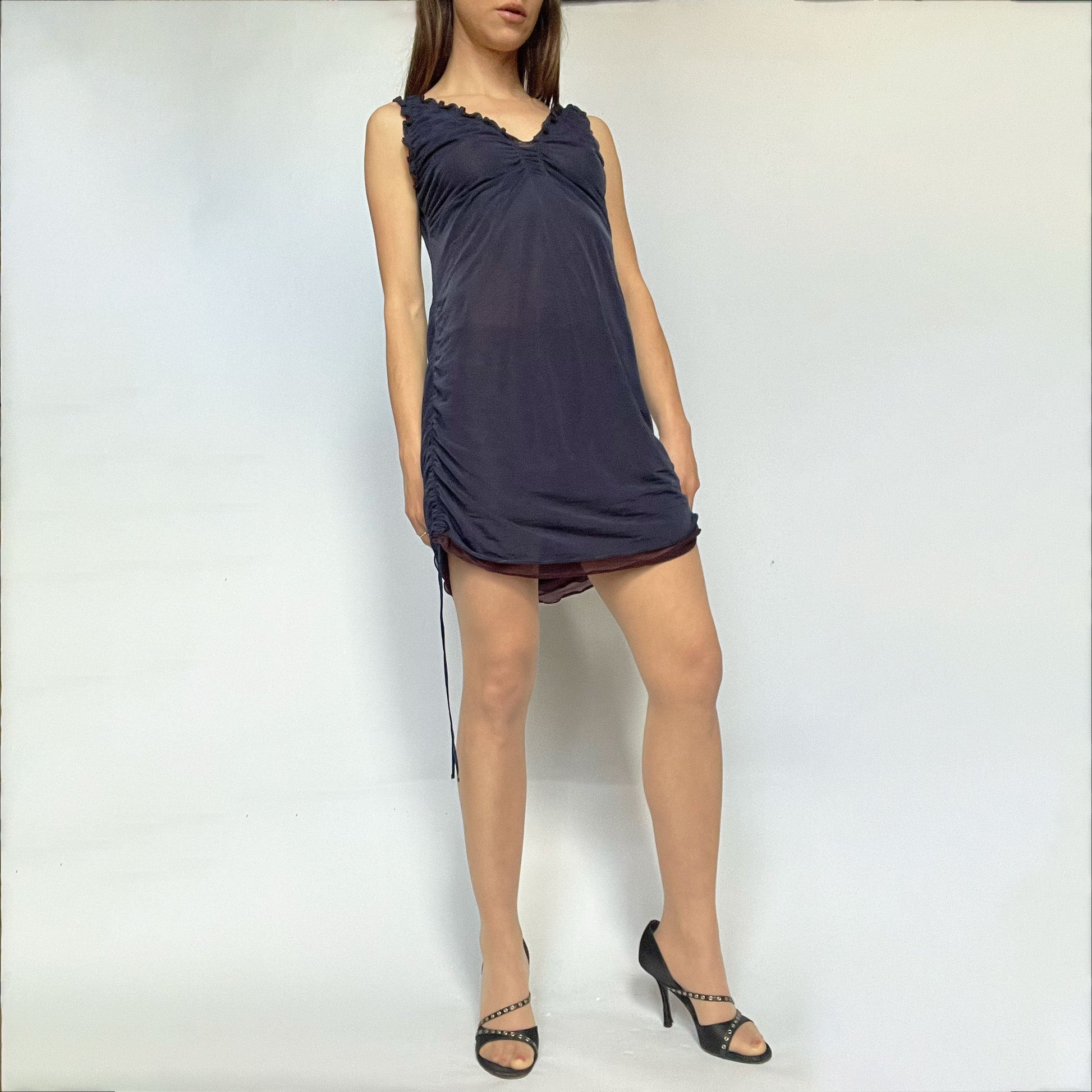 SS 2005 Issey Miyake Mesh Mini Dress in Blue - S 