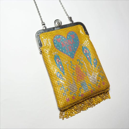 Vintage Anna Sui Chain Mail Bag with Swan Motif in Yellow 