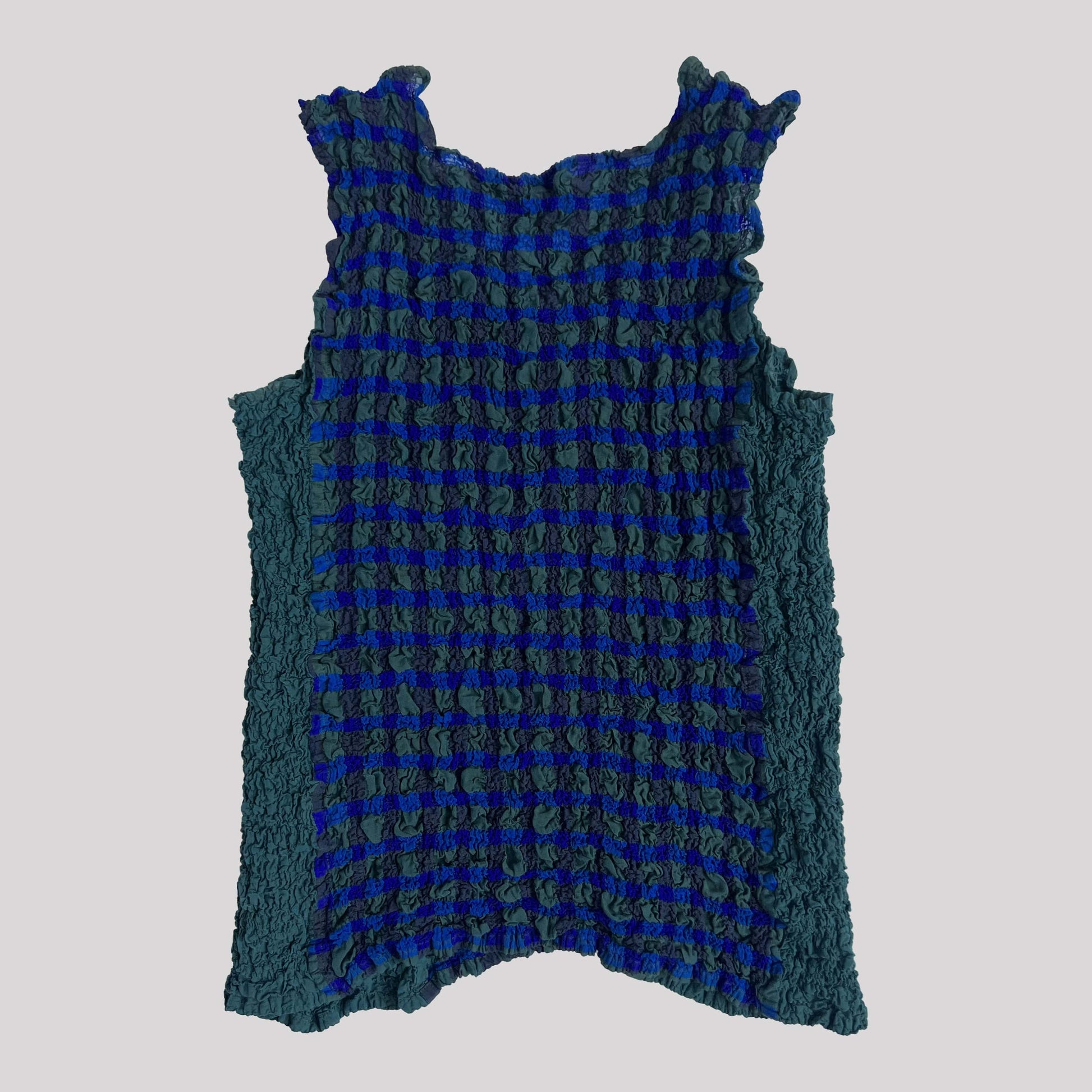 Vintage Issey Miyake Sleeveless Top in Green and Blue Check - S/M 