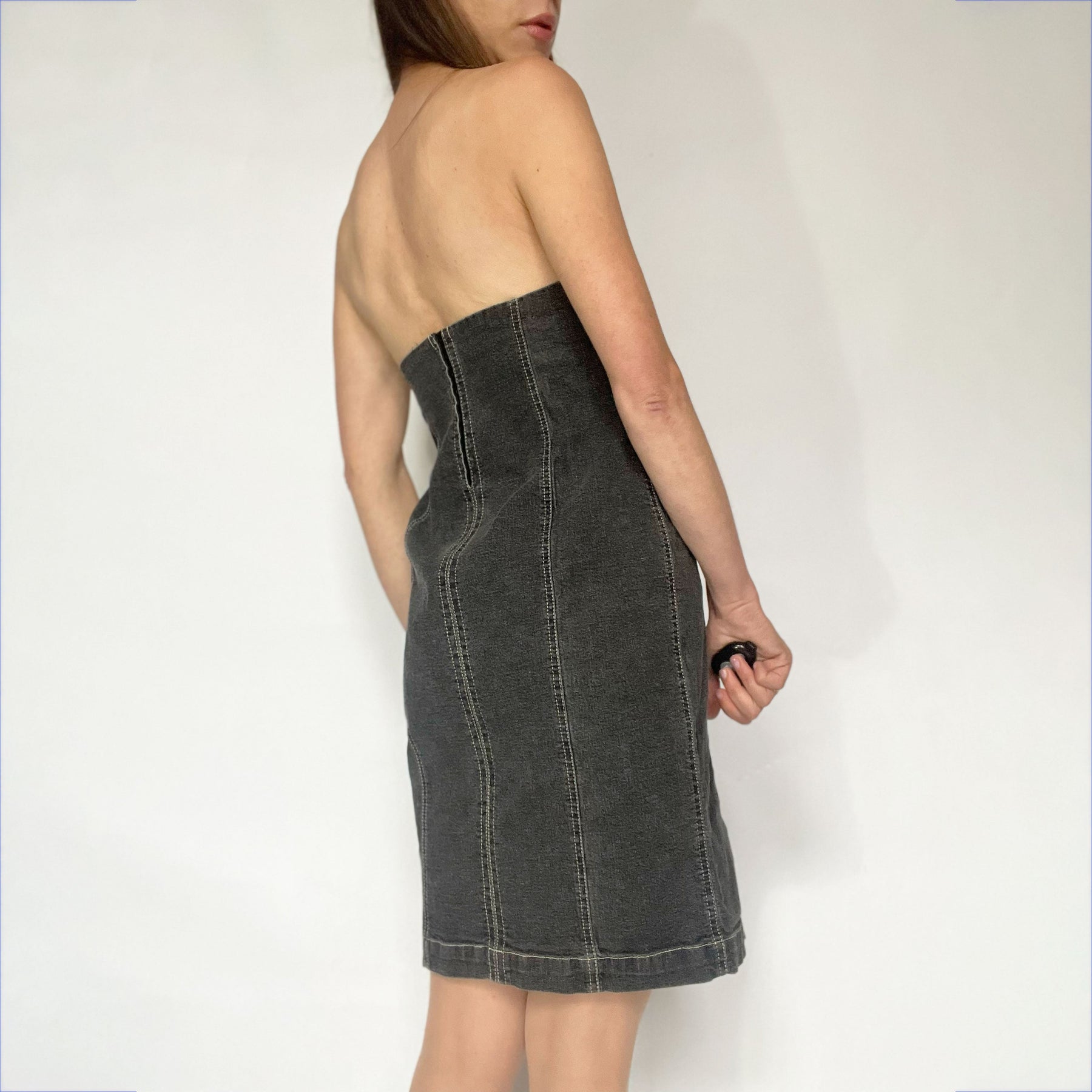 Vintage Plein Sud  Denim Bandeau Dress in Black - XS 