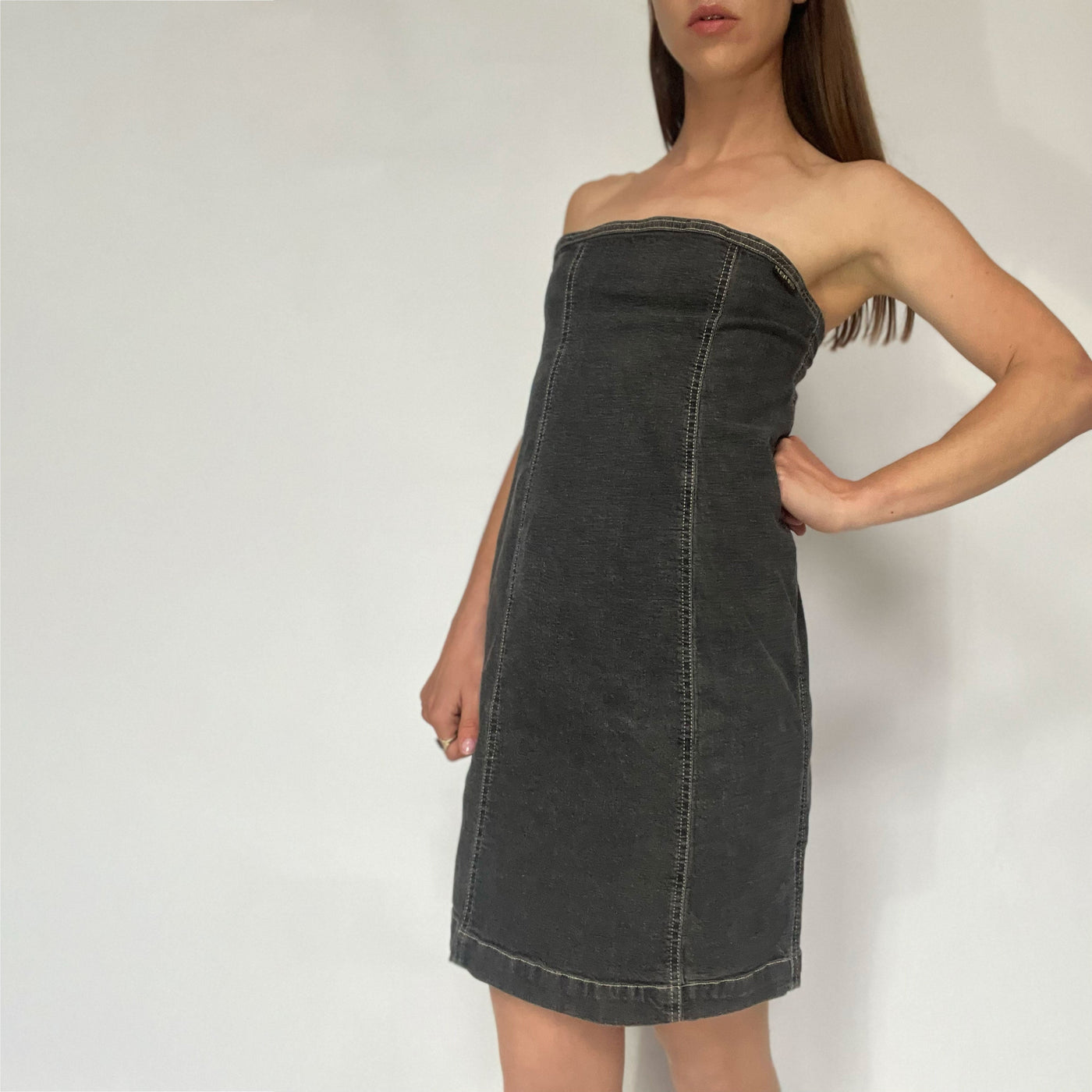 Vintage Plein Sud  Denim Bandeau Dress in Black - XS 