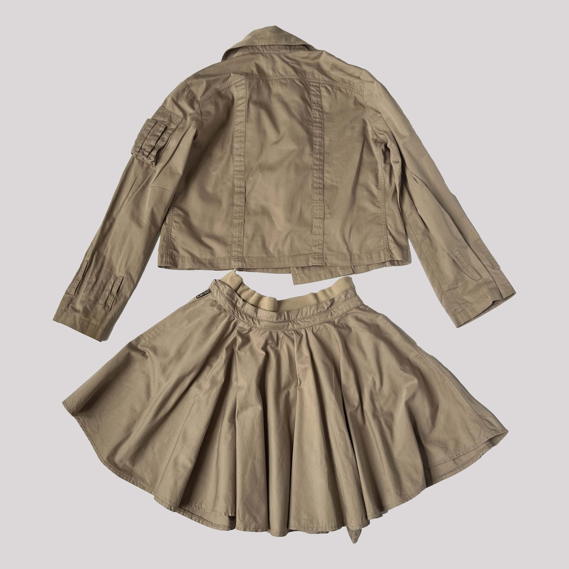 Vintage Plein Sud Utility Two Piece Skirt Suit in Beige - S 