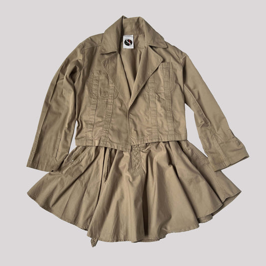 Vintage Plein Sud Utility Two Piece Skirt Suit in Beige - S 