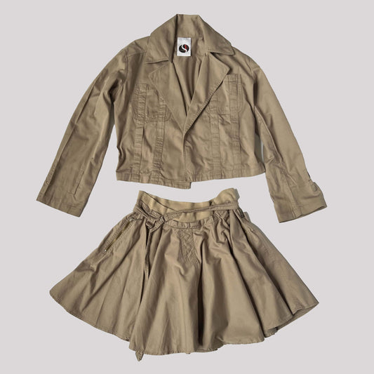 Vintage Plein Sud Utility Two Piece Skirt Suit in Beige - S 