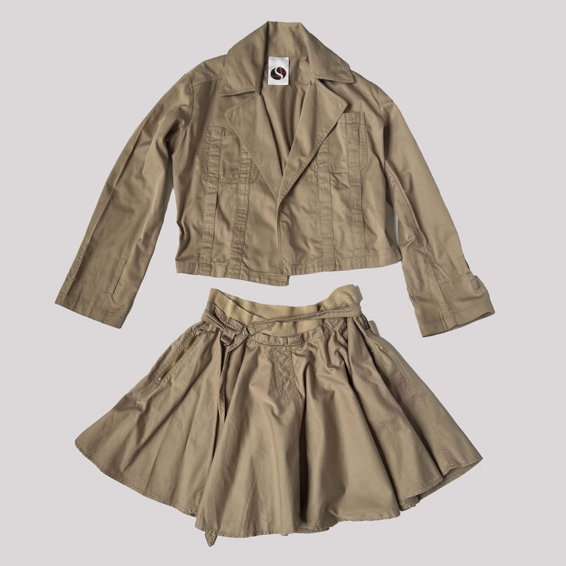 Vintage Plein Sud Utility Two Piece Skirt Suit in Beige - S 
