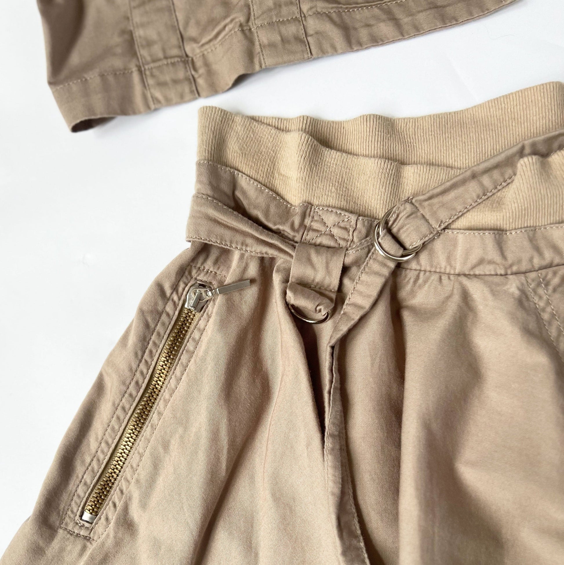 Vintage Plein Sud Utility Two Piece Skirt Suit in Beige - S 