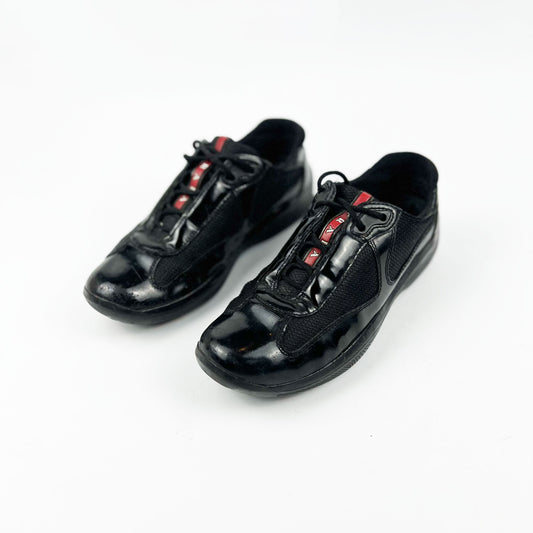 Vintage Prada America Cup Trainers in Black Patent Leather - UK 5 
