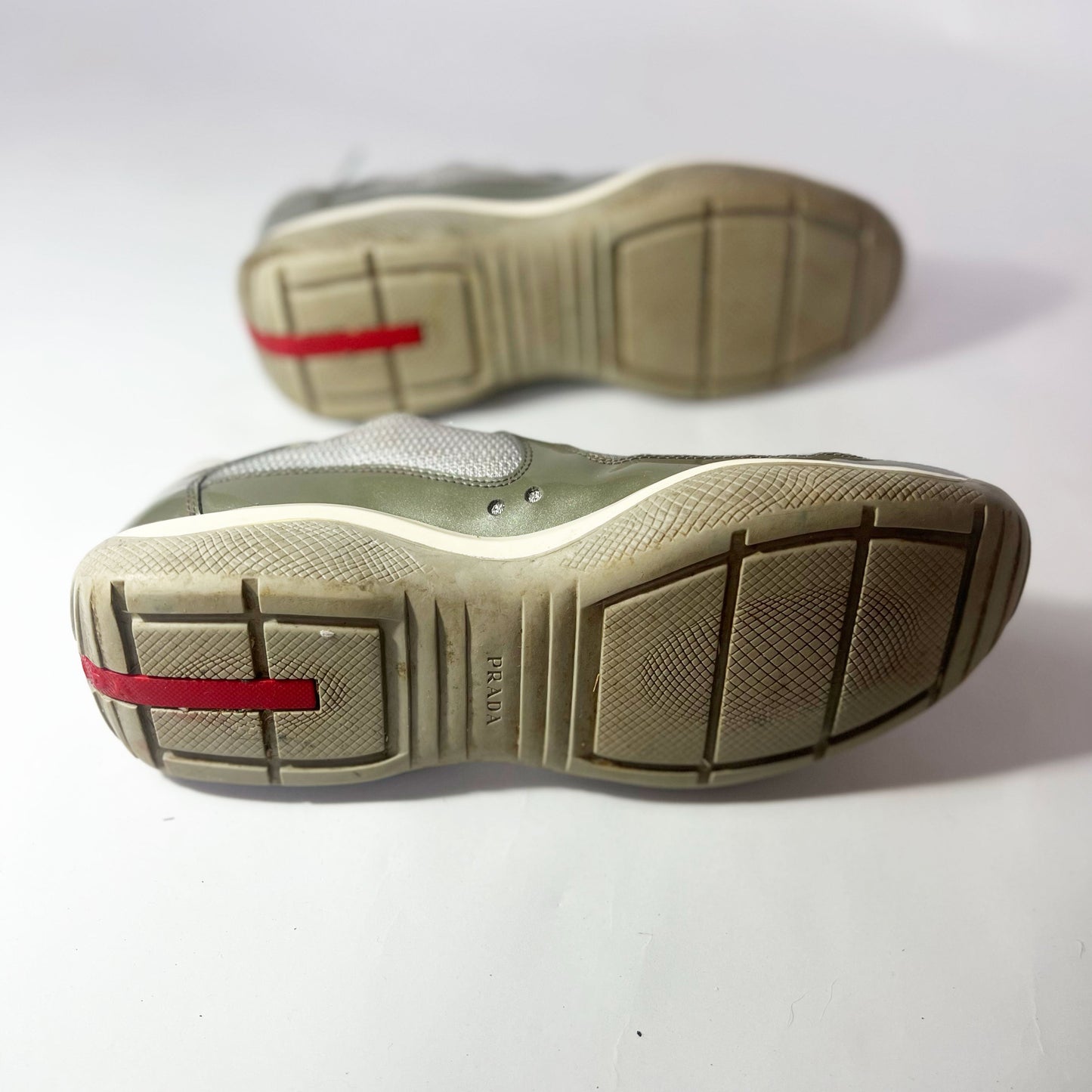 Vintage Prada America Cup Trainers in Khaki Patent Leather - UK 5 